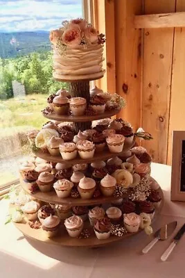 120 Cupcake Donut Stand (Tower Holder) 5 Tiers Wedding Party Wooden Rustic Bark • $250