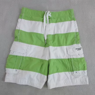 Abercrombie & Fitch Board Shorts Mens Large Green White Striped Cargo Swim • £15.46