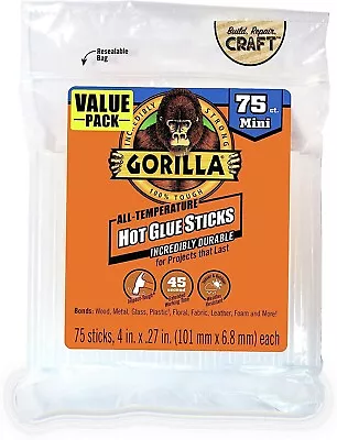 Gorilla Hot Glue Sticks Mini Size 4  Long X .27  Diameter 75 Count Clear • $12.59