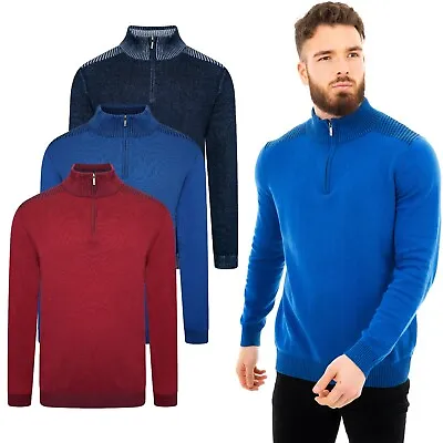 Ex Brand  Mens Half Zip Jumper Sweater Funnel Neck Pullover Cardigan High Tops  • £12.99