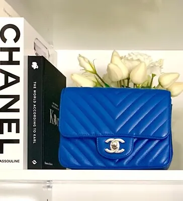 CHANEL Sale ! ❣️16S Chevron Mini Square Flap Bag CAVIAR! Leather Blue NEW! Sale! • $6300