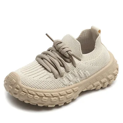 Girls Knit Sock Comfort Trainers Lace Up Canvas Pumps Kids Sneakers Shoes Sizes • £12.07