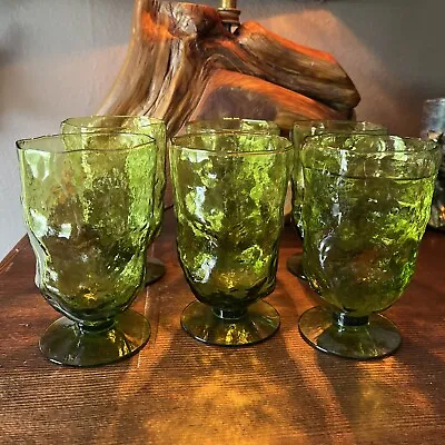 $60 • Buy Set Of 6 Morgantown Seneca Green Crinkle Driftwood Footed Water Tea Glass 5.25”