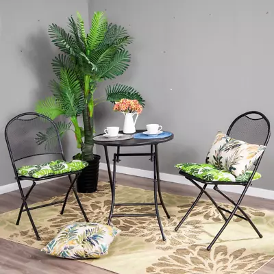 Outdoor Metal Bistro Set 3 Piece Folding Table And 2 Chairs For Patio Clearance • $94.99