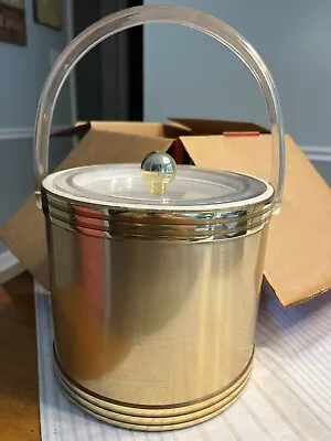$43.99 • Buy VTG Georges Briard Gold Ice Bucket Lucite Handle Lid Mid Century MCM Barware IOB