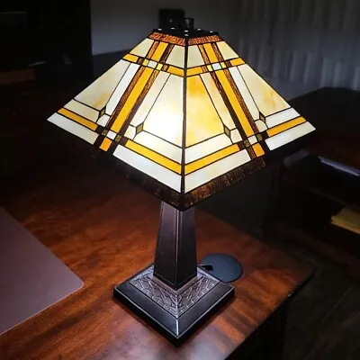 $179.89 • Buy Tiffany Style Mission Table Lamp Stained Glass Bedside Vintage Design Light