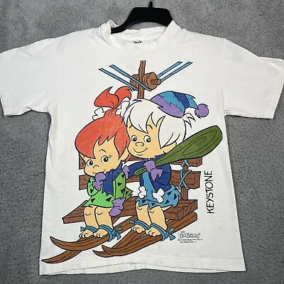 Vintage 1993 Flintstones T Shirt Adult Size M Bam Bam Pebbles Kiss Has  Stains • $30.14