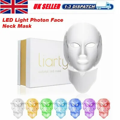 7 Colors LED Light Photon Face Neck Mask Rejuvenation Skin Therapy Wrinkles UK • £29.99