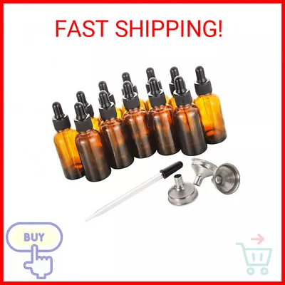 12 Pack 2 Oz Glass Dropper Bottle With 3 Stainless Steel Funnels & 1 Long Eye D • $16.69