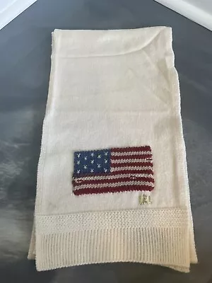 LAUREN RALPH LAUREN White American Flag 80% Merino Wool Winter Scarf SEE DESC • $32.99