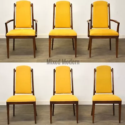 Walnut Yellow Mid Century Modern Dining Chairs- Set Of 6 • $1950