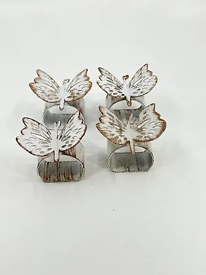 £11.88 • Buy 4 Metal Butterfly Napkin Rings Napkin Holder Distressed White Metal