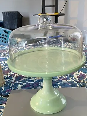 JADEITE MOSSER CAKE STAND WITH GLASS LID See Description • $80
