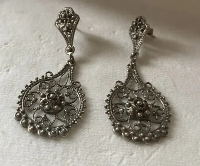 Antique Edwardian Silver Earrings • £33