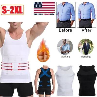 Men's Body Shaper Slimming Shirt Tummy Vest Thermal Compression Muscle Underwear • $8.82
