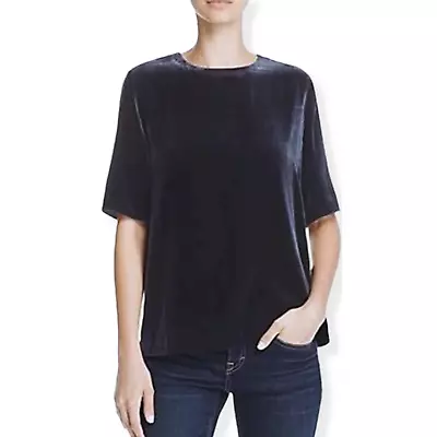 VINCE M Midnight Navy Blue Silk Velvet Short Sleeve Tee Top NWT • $220