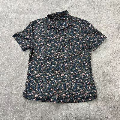 Perry Ellis Men’s Floral Button Down Shirt Size Medium Short Sleeve Collar Blue • $19.99