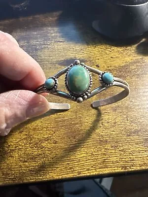 Antique Vintage Native American Sterling Turquoise Cuff Bracelet From Estate • $45