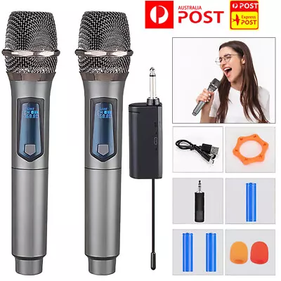 2x Wireless Microphone Handheld Cordless UHF Dynamic Mic System Karaoke Receiver • $40.84