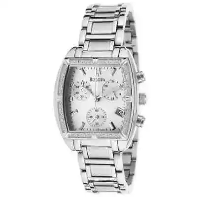 Bulova 96R163 Diamond Accent Bezel Silver Dial Chrono Stainless Bracelet Watch • $285