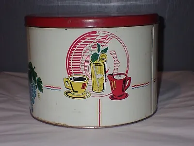 Vintage Art Deco Kitchen Tin Canister Container 7  Tall X 10  Cups Grapes • $14.93
