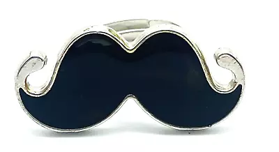 Mustache Mood Ring Black Enamel Silver Tone Whiskers Handlebar Emotion Feeling • $14.99