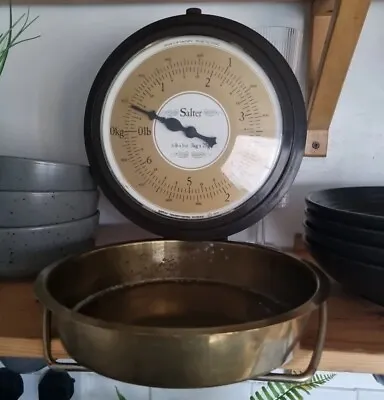 Folding Salter Wall Hanging Kitchen Weighing Scales 70s Brass Dish Retro Vintage • £34.99