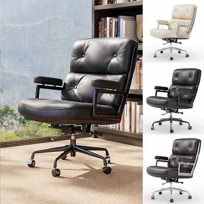 Mid Century Lobby Chair Leather Office Chair Executive Swivel Desk Arm Chair • £359