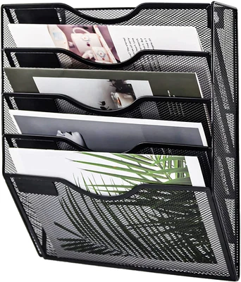 £11.48 • Buy Wall File Holder Organiser 5 Tier Mesh Wall Mounted Paper Magazine Storage Rack,