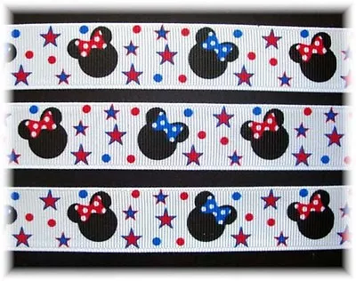 7/8 Patriotic Mickey Minnie Mouse Patriotic Grosgrain Ribbon Sale By The Yard • $0.99