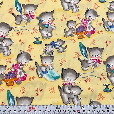 Michael Miller Purrfection Kitties On Yellow Cotton Fabric Remnant 12  X 44  • $4