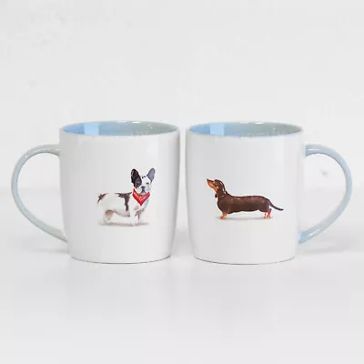 Set Of 2 Cute Dog Coffee Mugs French Bulldog Dachshund 10oz Tea Hot Drinks Cups • £14