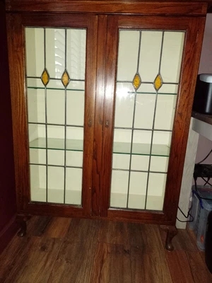 £40 • Buy Vintage Retro Glass & Wood Lockable Display Case/Drinks Cabinet/Cocktail Cabinet