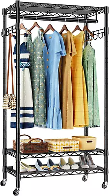Metal Rack Shelves Storage For Closet Clothes Heavy Duty Clothing On Wheels • $78.74