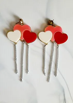 Sweet Retro Couture Large Vday Heart Balloons Lucite Statement Dangle Earrings • $12.95