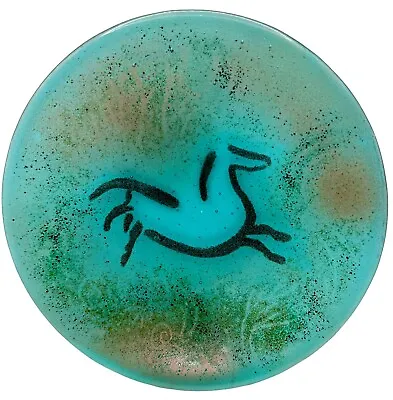 Vintage Studio Fused Art Glass Bowl Plate Horse Aqua Blue Mid Century Modern 9” • $34.99