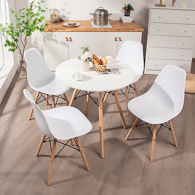 $299.90 • Buy Giantex 5Pcs Dining Table Set 1 Round Table & 4 Chairs Modern Kitchen Wood White