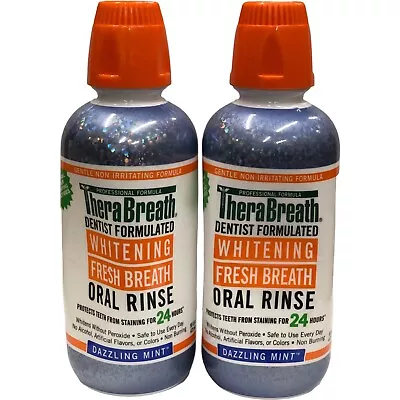 $24.88 • Buy 2 Pack TheraBreath WHITENING Fresh Breath 16oz Oral Rinse DAZZLING MINT 08/24