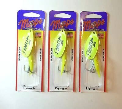 3 NIP Mepps Flying C Spinner’s W/ Single & Treble Hook ~ 7/8 Oz. Hot Chartreuse • $12.99