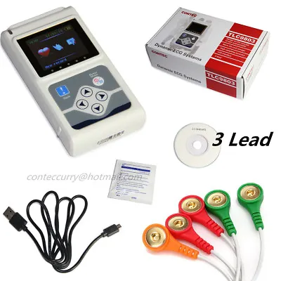 3-Lead 24h Recorder Monitor Sync PC Analysis Software TLC9803 ECG/EKG  Holter • £266