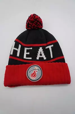 Mitchell & Ness Miami Heat Beanie Hat Sock Pom Cap Black Red Patch NBA OSFA • $14.95