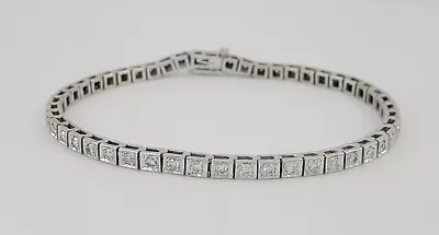 Vintage Round Diamond Straight Line Tennis Bracelet 2.7 Ct 14K White Gold 8.3  • $2195