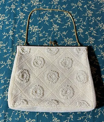 Vintage Magid Beaded Clutch Wrist Purse ~ Made In Japan~ Never Used - White Gold • $149.99