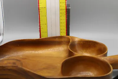 Vintage 15” Monkey Pod Wooden Leaf Tray Divided Bowl Dish Mid-Century Modern • $23.44