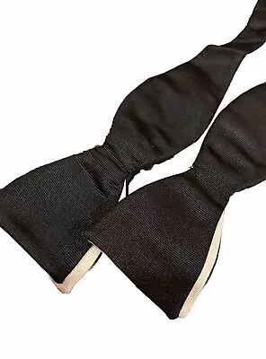 Vintage Bronzini Silk Self Tie Bow Ties Black & White Estate 1950s Mid Century • $49.99