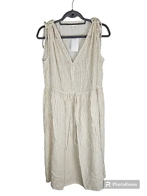 H&M Drawstring Detail Dress Beige Stripped Size EU S RRP £27.99 • £8.99