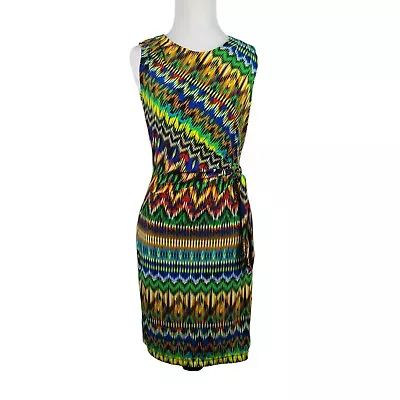 Eci New York Multicolored Abstract Pattern Sheath Sleeveless Dress Size 4 • $24.99