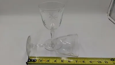 2 Vintage Atomic Starburst Etched And Cut Wine Glass MCM Set Of 2 • $15.96