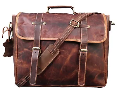 Genuine Leather Laptop Bag Brown Shoulder Messenger Crossbody Business Briefcase • $100