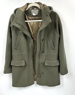 J. Crew Stadium Cloth By Nello Gori Button Down Wool Coat Olive Green Size 10 • $36